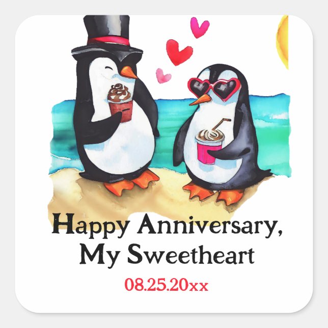 Penguin Couple  Square Sticker (Front)