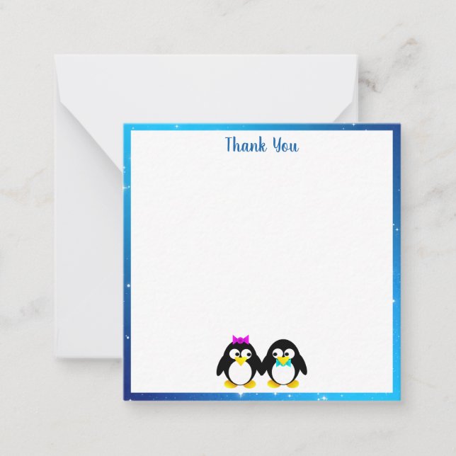 Penguin Couple Thank You Note Card (Front)