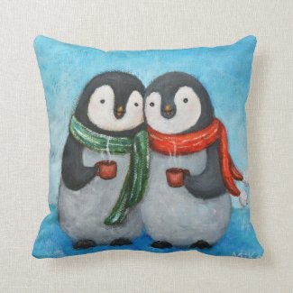 Penguin Couple Throw Pillow Penguin art Cushion