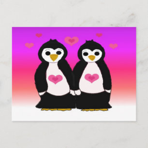 Penguin Couple with Hearts Postcard