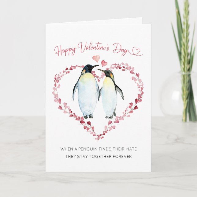 Penguin Couples Together Forever Valentine's Day Card (Front)