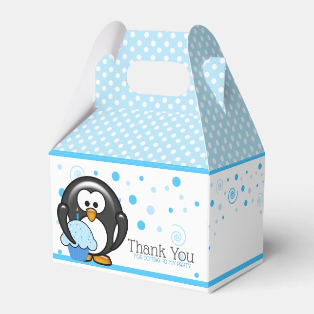 Penguin Cupcake Birthday Party Favor Box (Front Side)