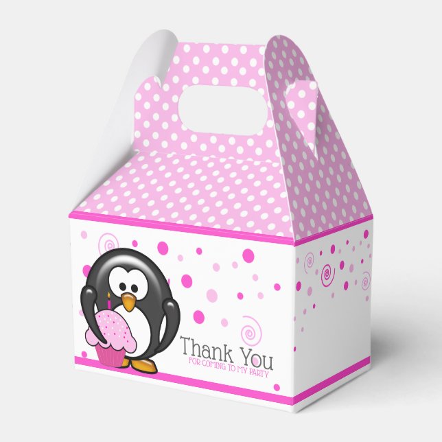 Penguin Cupcake Birthday Party Favor Box (Front Side)