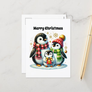 Penguin customizable Merry Christmas Holiday Postcard