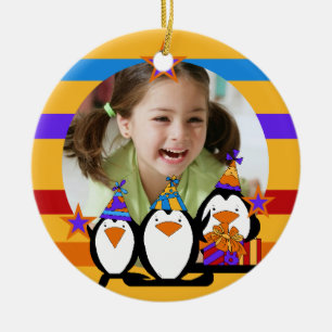Penguin Customized Photo Birthday Keepsake Ceramic Ornament