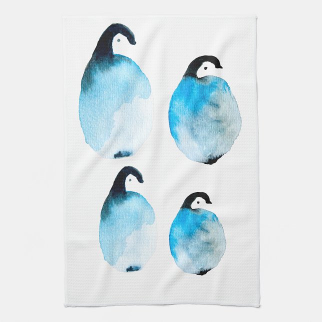 Penguin cute watercolor kitchen towel (Vertical)