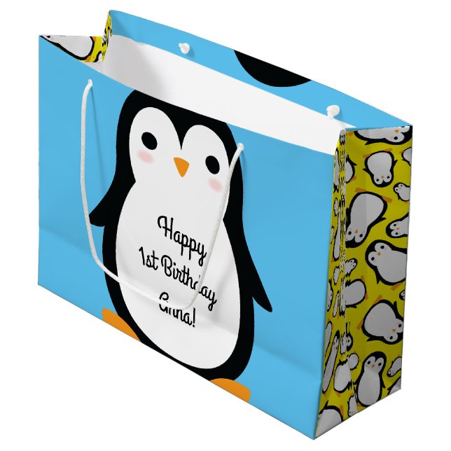 Penguin Cute Winter 1st Birthday Gift Bag (Front Angled)