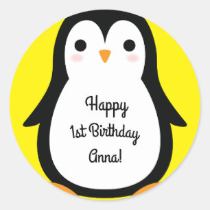 Penguin Cute Winter 1st Birthday Sticker Seals