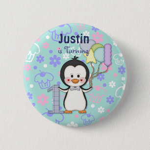 Penguin Cutie- Boy First Birthday 2 Inch Round Button