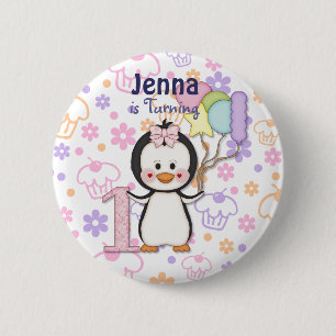 Penguin Cutie- Girl First Birthday 2 Inch Round Button