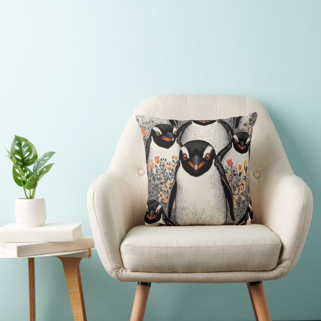 Penguin Dad Personalized Pattern Vintage Photo Throw Pillow (Chair)