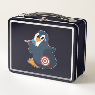 Penguin Darts Dart Dartboard Metal Lunch Box