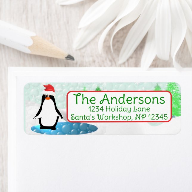 Penguin de Noël Adresse de retour (En situation)