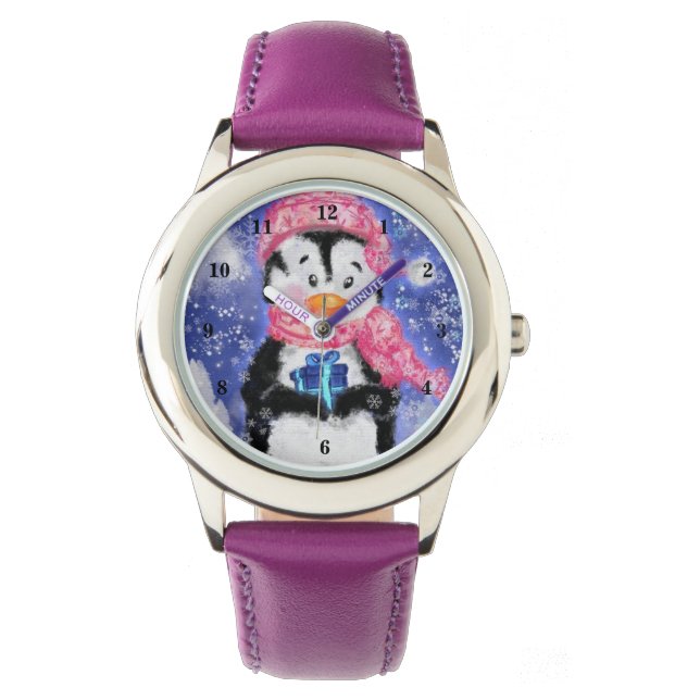 Penguin de Noël avec montre cadeau (devant)