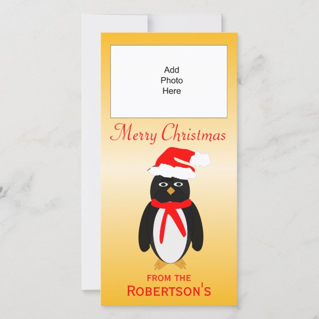 Penguin Design Carte photo de Noël personnalisée (Devant)