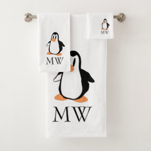 Penguin Design Monogrammed Bath Towel Set