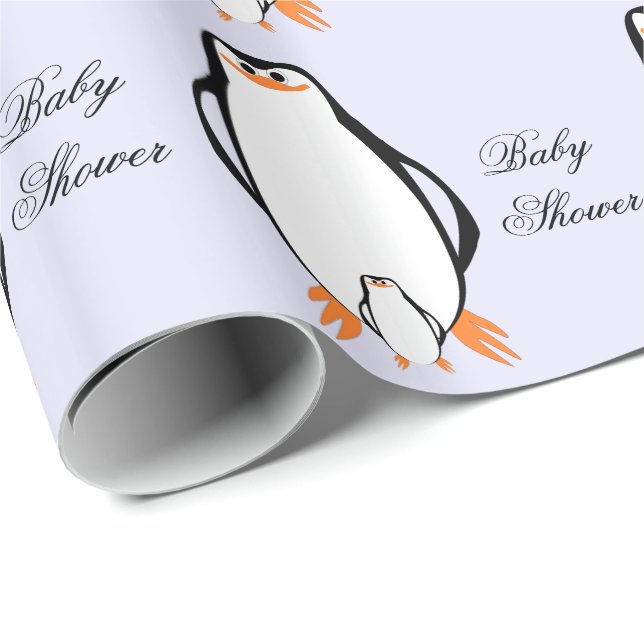 Penguin Design Personalized Baby Shower Wrapping Paper (Roll Corner)