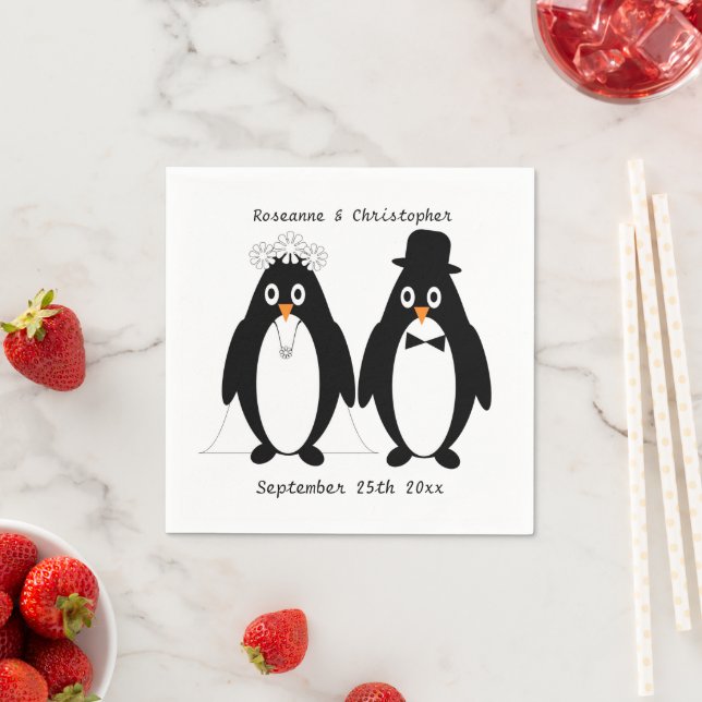 Penguin Design Wedding Napkin (Insitu)