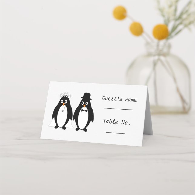 Penguin Design Wedding Place Card (Front)