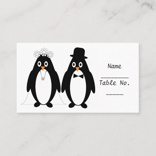 Penguin Design Wedding Place Setting Card (Front)