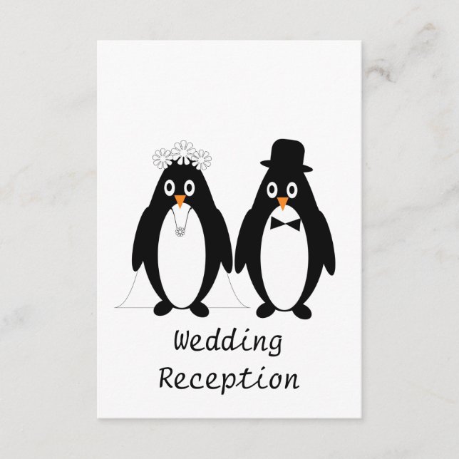 Penguin Design Wedding Reception Enclosure Card (Front)
