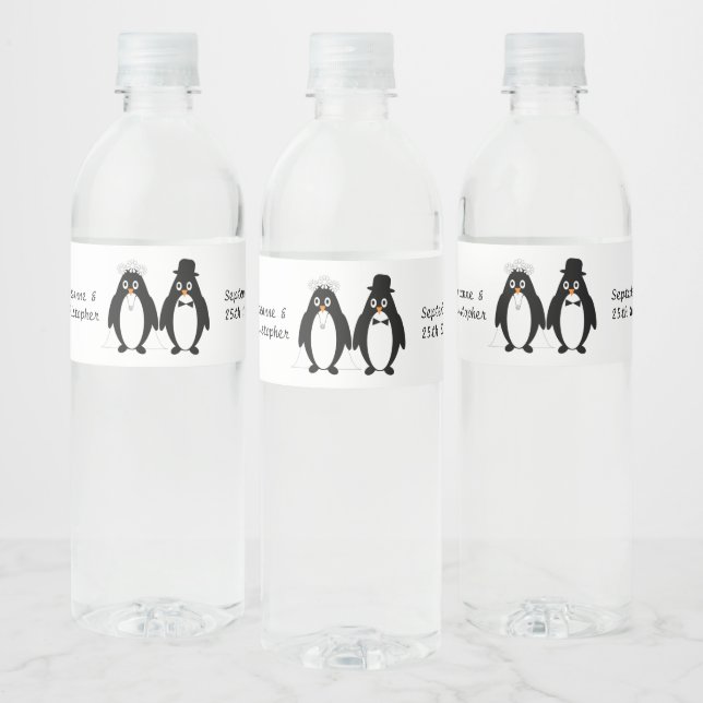Penguin Design Wedding Water Bottle Label (Bottles)