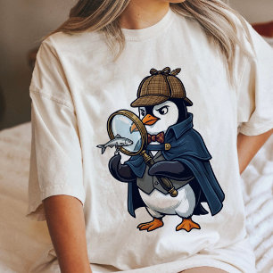 Penguin Detective With Magnifying Glass And Fish Tri-Blend Shirt