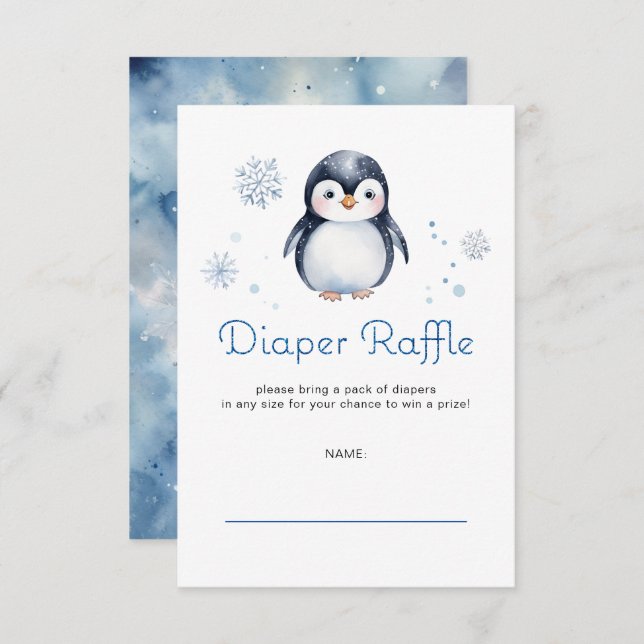 Penguin Diaper Raffle Card – Winter Theme (Front/Back)