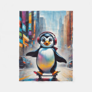 Penguin Digital Art Painting Cool Fleece Blanket
