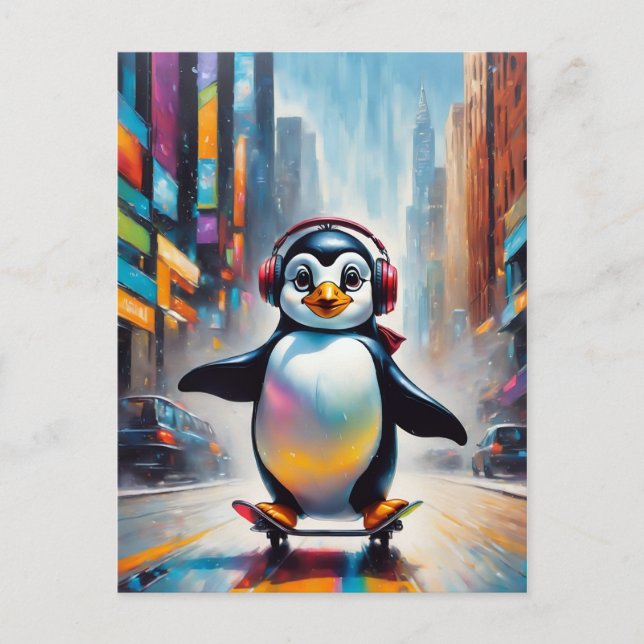 Penguin Digital Art Painting Cool Postcard (Front)