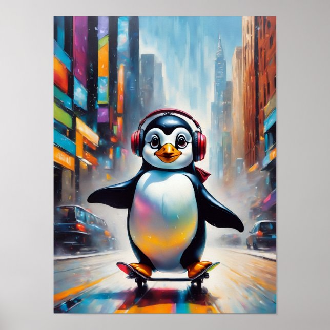 Penguin Digital Art Painting Cool Poster (Front)