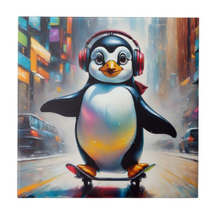 Penguin Digital Art Painting Cool Tile