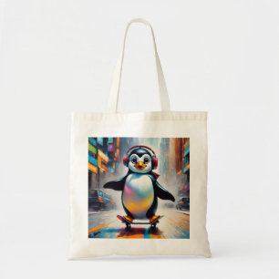 Penguin Digital Art Painting Cool Tote Bag