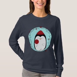 Penguin Doodle Blue Background T-Shirt