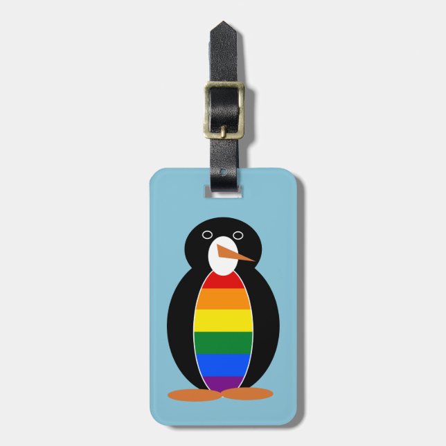 Penguin Dressed in the Gay Pride Rainbow Flag Luggage Tag (Front Vertical)