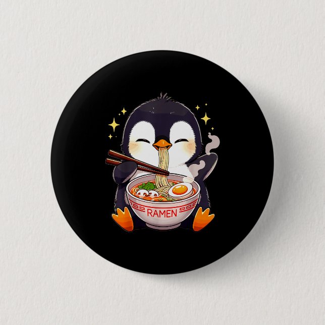 Penguin Eating Ramen  2 Inch Round Button (Front)