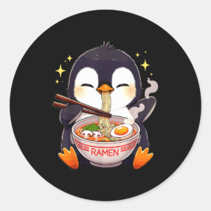 Penguin Eating Ramen Classic Round Sticker