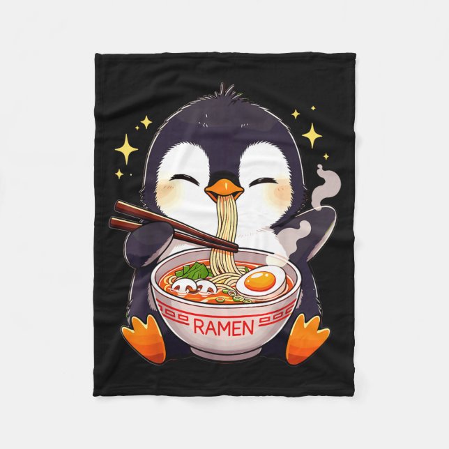 Penguin Eating Ramen  Fleece Blanket (Front)