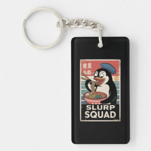 Penguin Eating Ramen Funny Slurp Squad Keychain