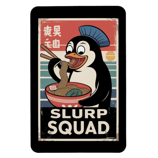 Penguin Eating Ramen Funny Slurp Squad Magnet (Vertical)