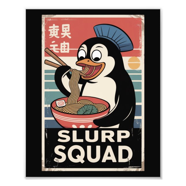 Penguin Eating Ramen Funny Slurp Squad Photo Print (Front)