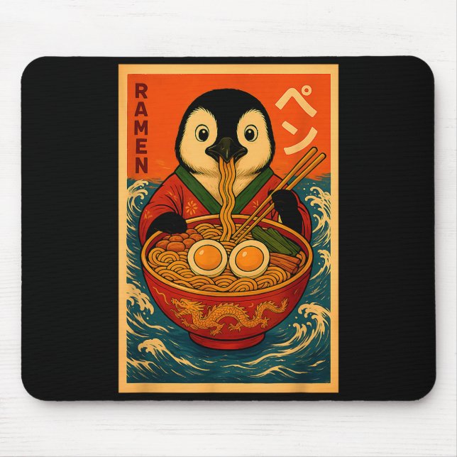 Penguin Eating Ramen Japanese Noodles Funny  Mouse Pad (Front)