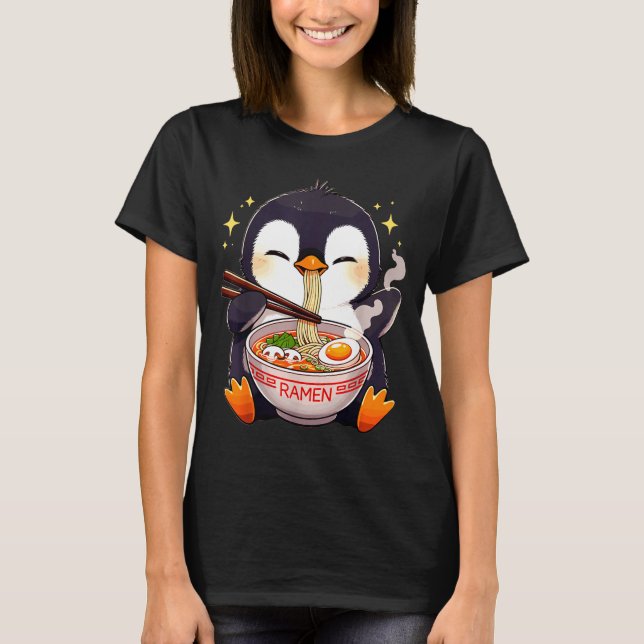 Penguin Eating Ramen  T-Shirt (Front)