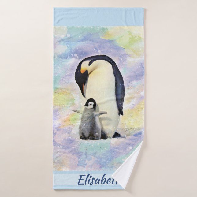 Penguin empereur avec la couleur d'eau de la pouss (Serviette de bain)