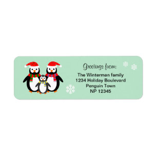 Penguin famille texte modifiable turquoise Noël ét