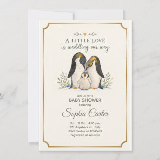 Penguin family Baby Shower Invitation 