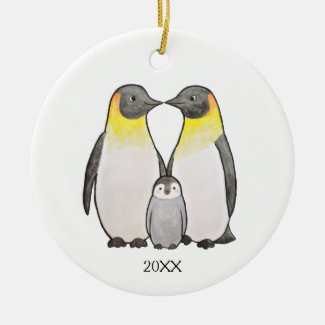 Penguin Family Baby's First Christmas Custom Ceramic Ornament