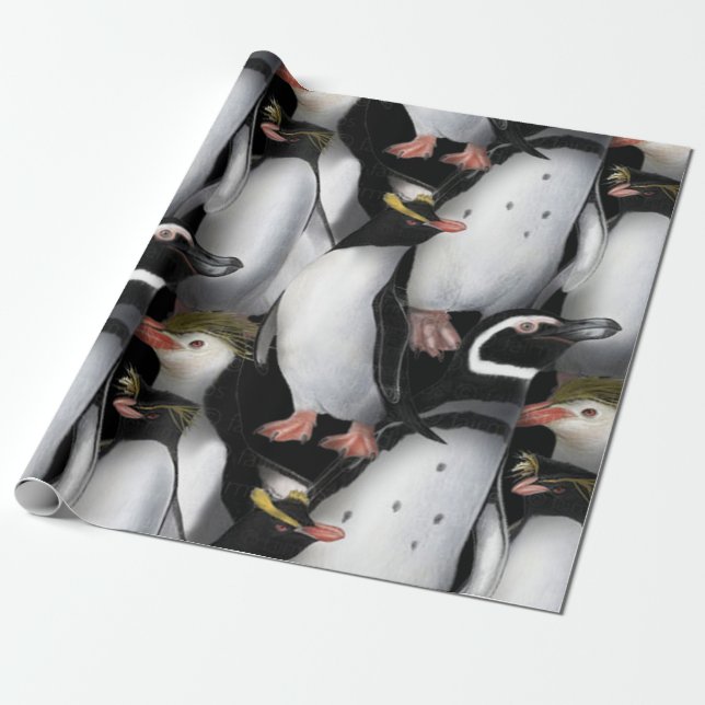 Penguin Family colourful wrapping paper (Unrolled)