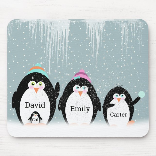 Penguin Family In Snow Mouse Pad (Front)