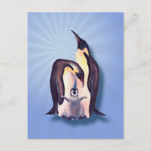 PENGUIN FAMILY & LIGHT RAYS by SHARON SHARPE Postcard